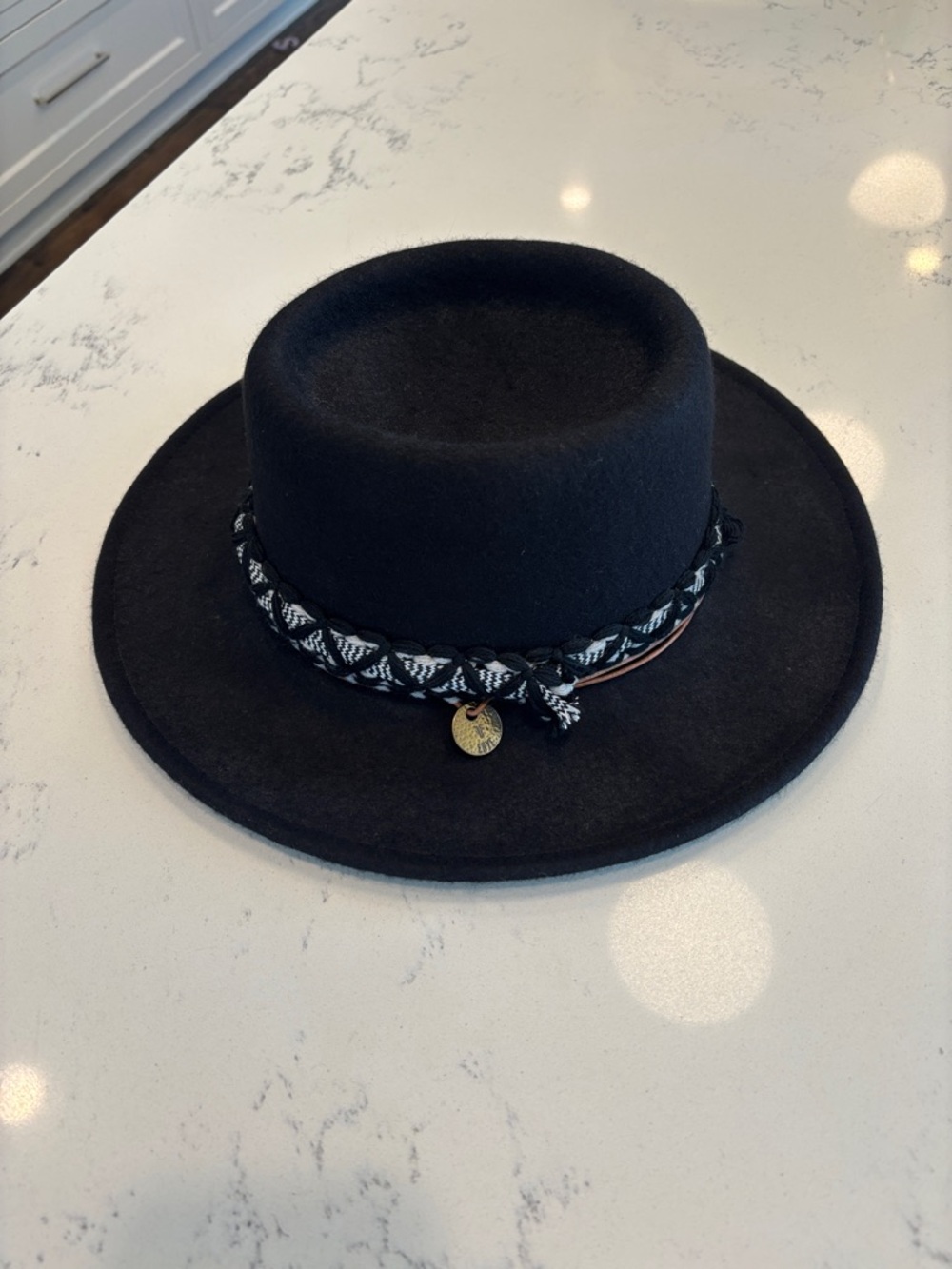 Frye Black Wide-Brim Wool Hat with Braided Band